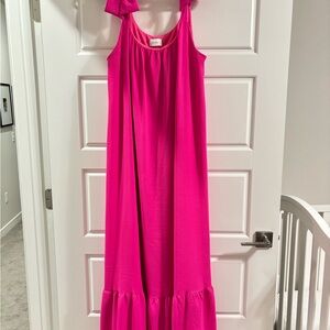 Adrienne Delilah Maxi Sun Dress Hot Pink Ruffle Size Large Like New